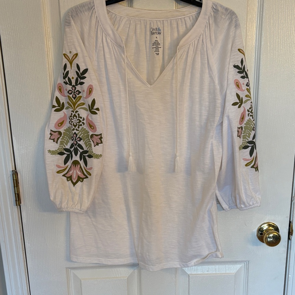 Croft & Barrow White Blouse with Floral Embroidery